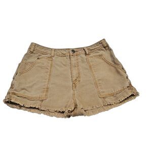 Free People Highrise Denim Sandy Khaki Cargo Booty Shorts Size 8 29" Waist EUC